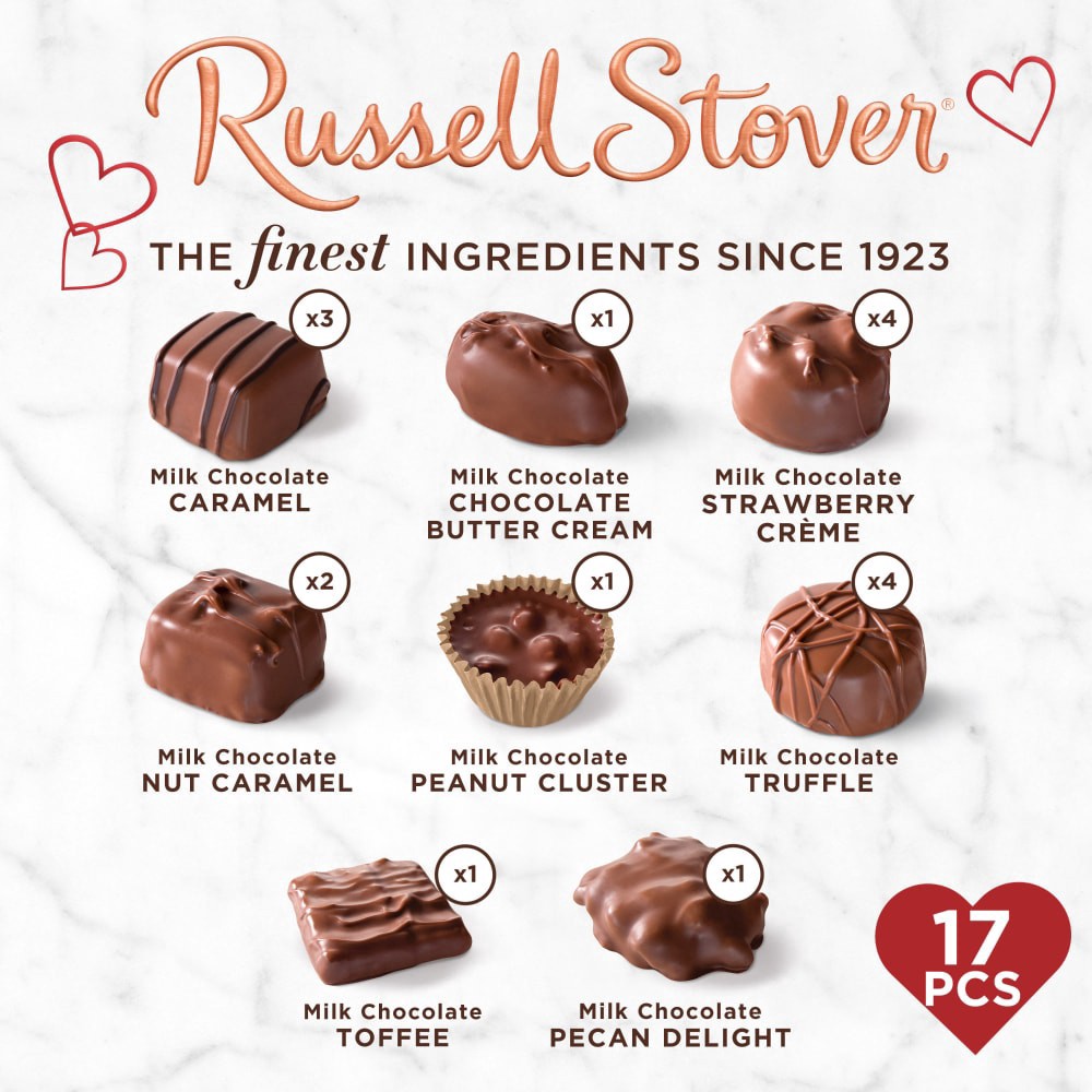 slide 5 of 6, Russell Stover, Red Foil Heart, Milk Chocolate Assortment, 10 Oz, 10 oz