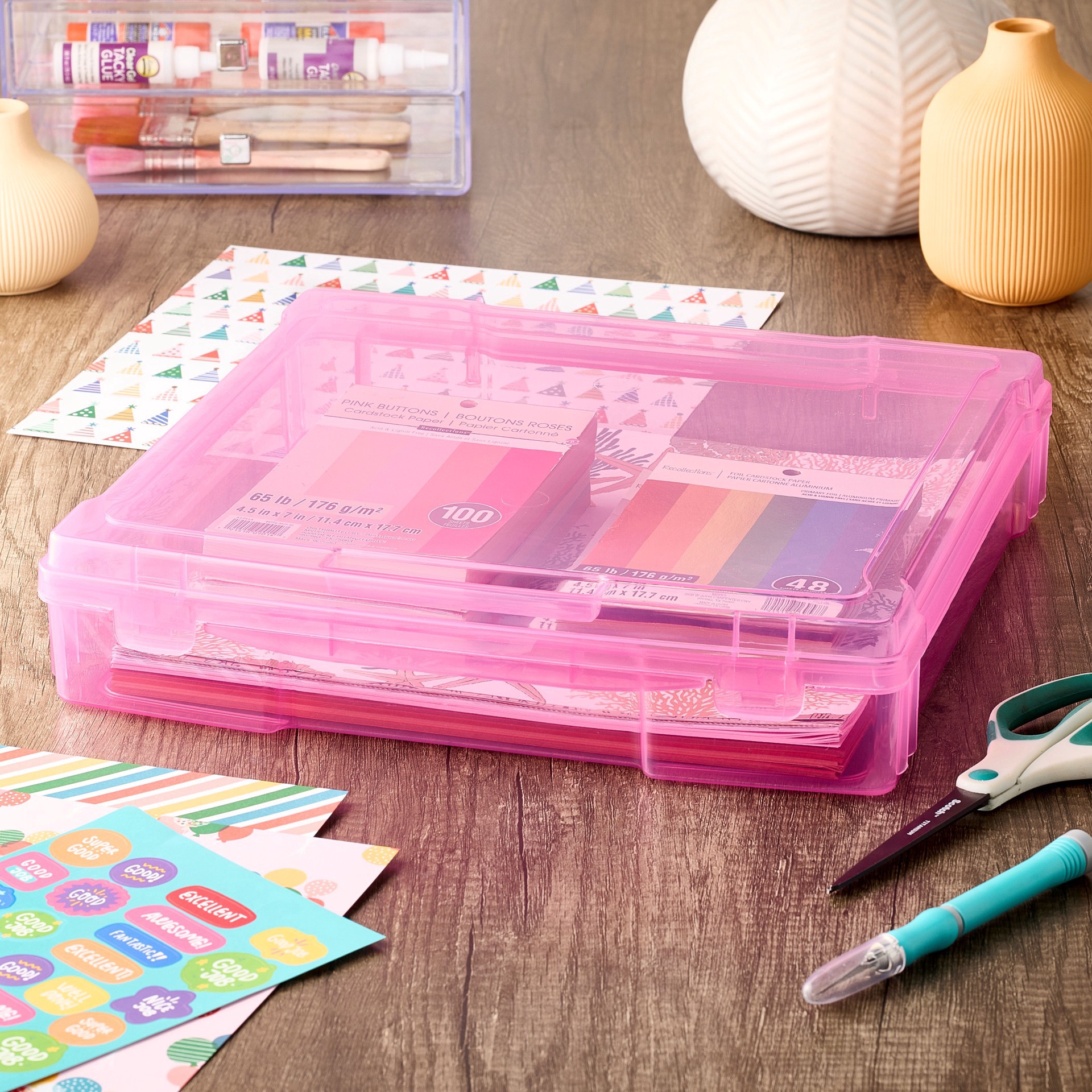 slide 2 of 3, 12" X 12" Pink Storage Case By Simply Tidy, 12 in x 12 in