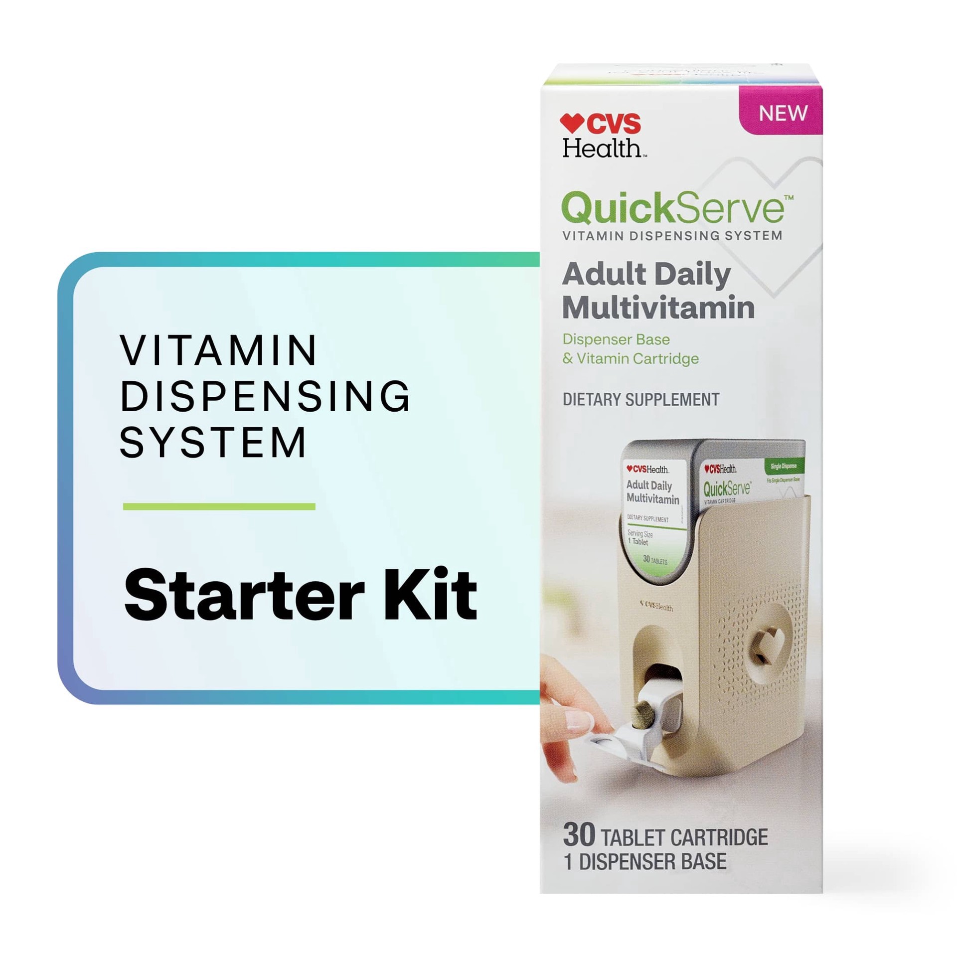 slide 1 of 1, CVS Health Quickserve Dispenser Base & Multivitamin Tablet Cartridge, 30 Ct, 30 ct