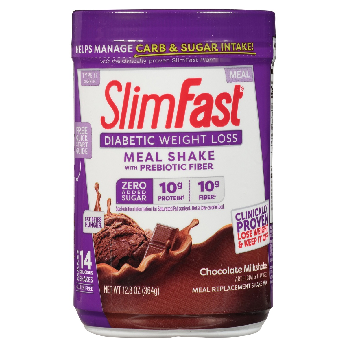 slide 1 of 6, SlimFast Diabetic Weight Loss Chocolate Milkshake Meal Replacement Shake Mix, 12.8 oz