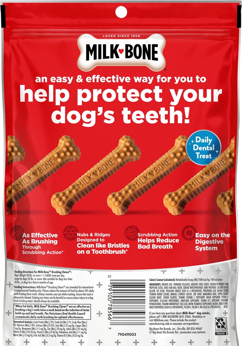 slide 5 of 8, Milk-Bone Brushing Chews Daily Dental Dog Treats, Large, 8.1 Oz. Bag, 6 Bones Per Bag, 6 ct