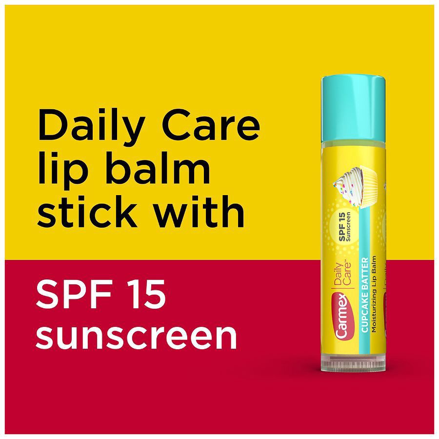 slide 3 of 5, Carmex Daily Care Moisturizing Lip Balm Stick with SPF 15, Cupcake Batter flavor, 0.15 oz