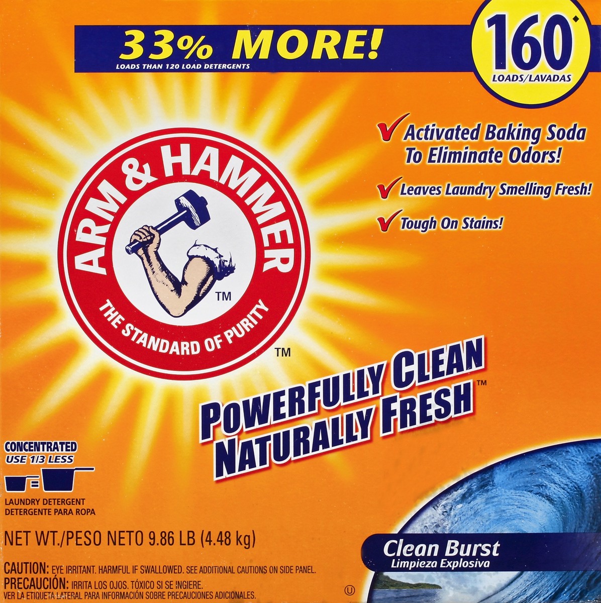 slide 5 of 5, Arm & Hammer Powder Laundry Detergent, Clean Burst, 160 Loads, 9.86 lb