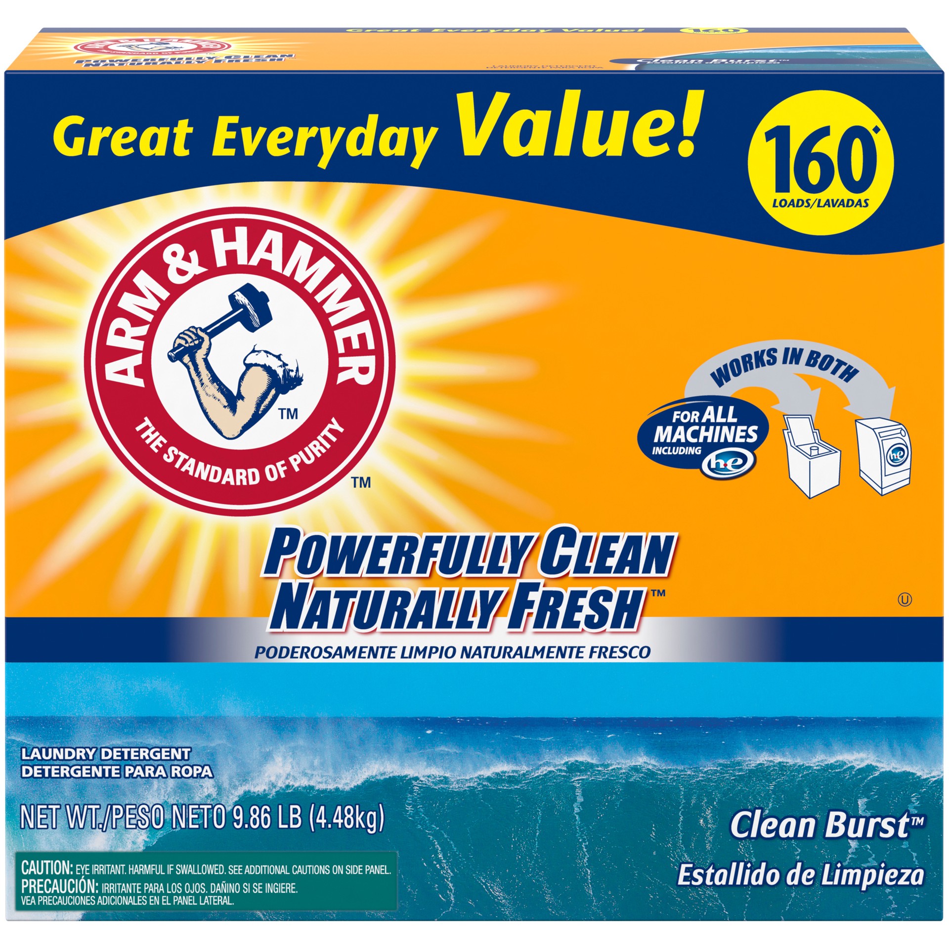 slide 1 of 5, Arm & Hammer Powder Laundry Detergent, Clean Burst, 160 Loads, 9.86 lb