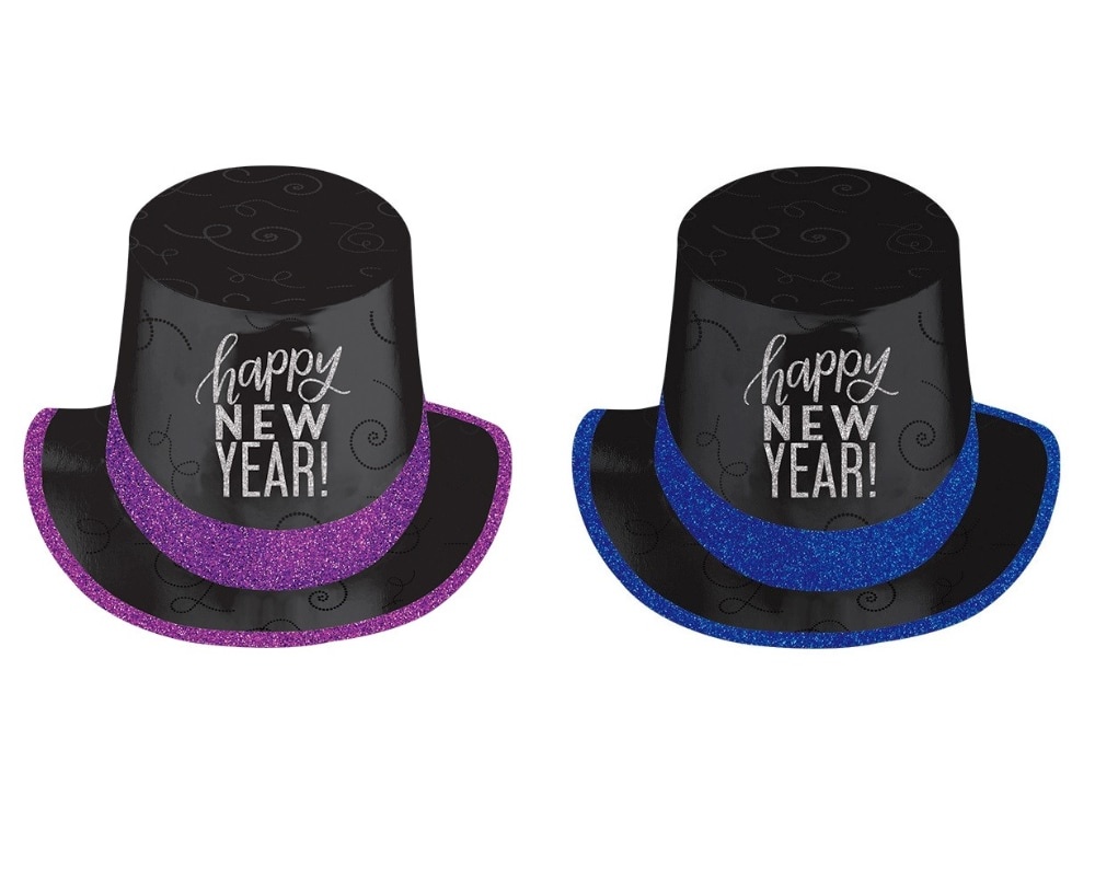 slide 1 of 1, Ampro Happy New Year Top Hats - Purple/Blue, 1 ct