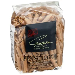 Gustare Vita Organic Traditional Bronze Cut Whole Wheat Macaroni Product, Penne Rigate