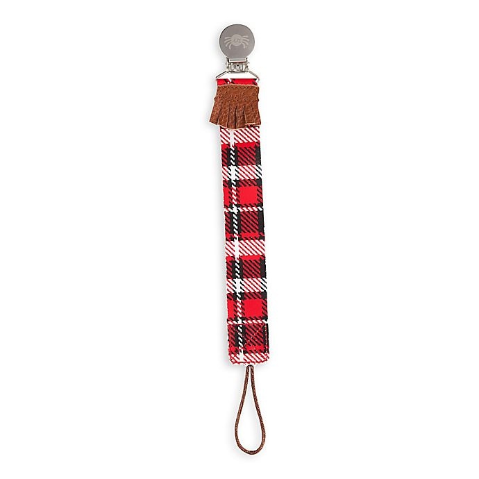 slide 1 of 2, Itzy Ritzy Drop Happens Lumberjack Plaid Pacifier Clip - Red, 1 ct