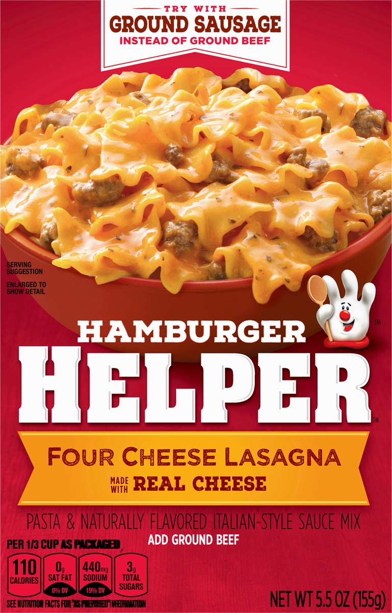 slide 9 of 11, Hamburger Helper, Four Cheese Lasagna,box, 5.5 oz
