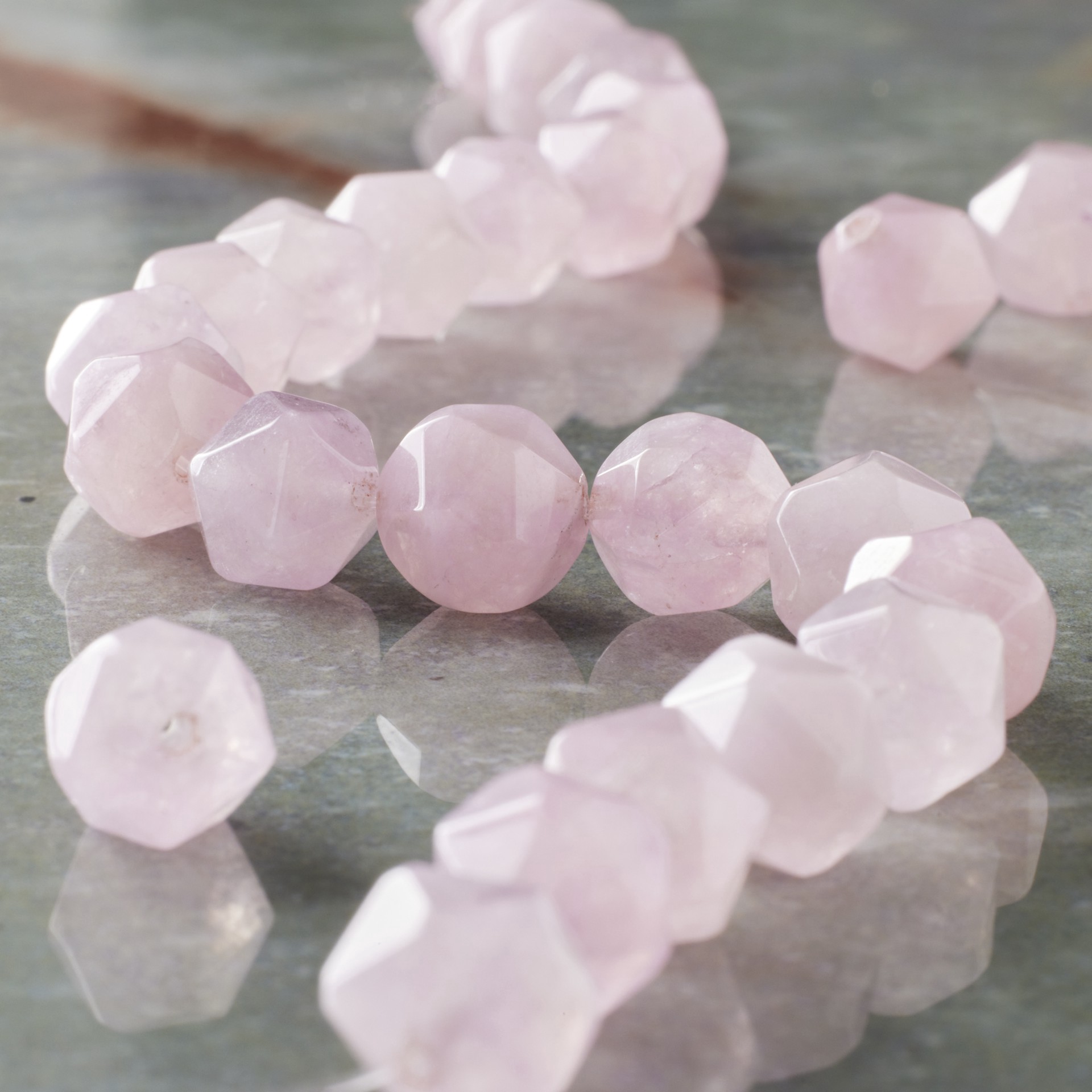 slide 3 of 3, Rose Quartz Faceted Star Cut Beads, 10mm By Bead Landing, 10mm
