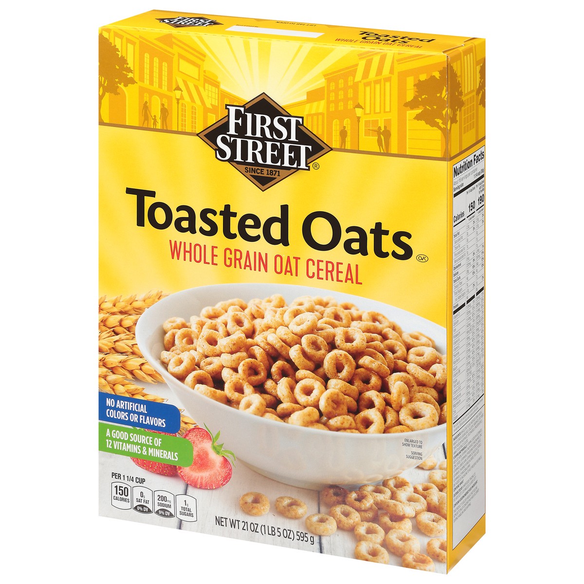 slide 8 of 13, First Street Cereal Whole Grain Toasted Oats, 21 oz