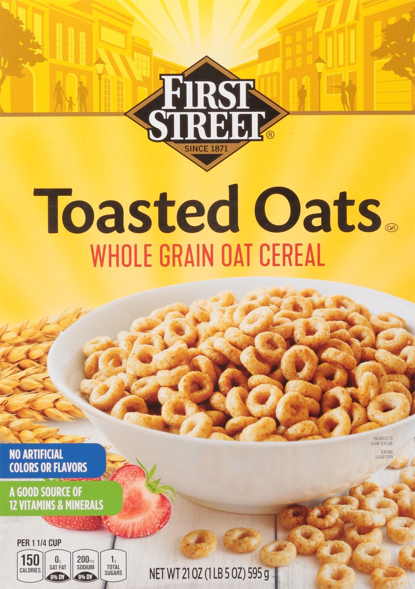 slide 3 of 13, First Street Cereal Whole Grain Toasted Oats, 21 oz