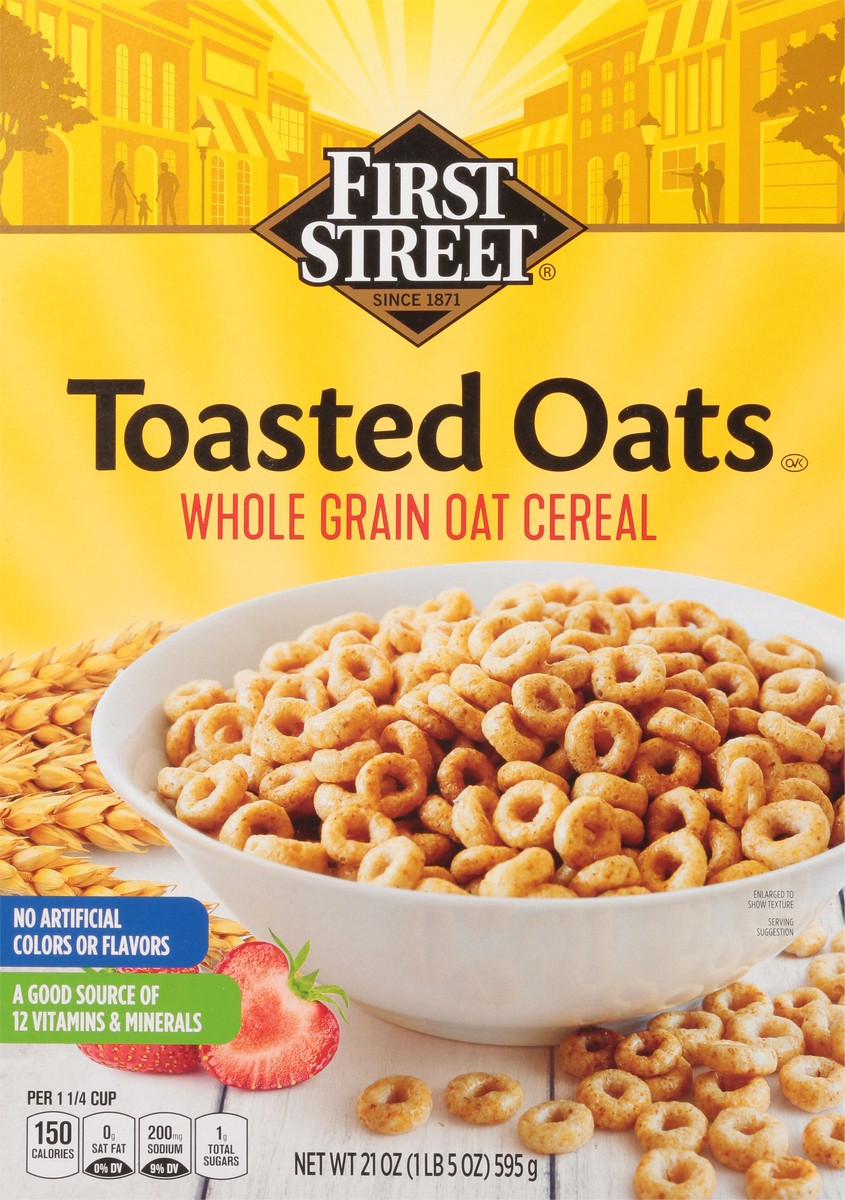 slide 13 of 13, First Street Cereal Whole Grain Toasted Oats, 21 oz
