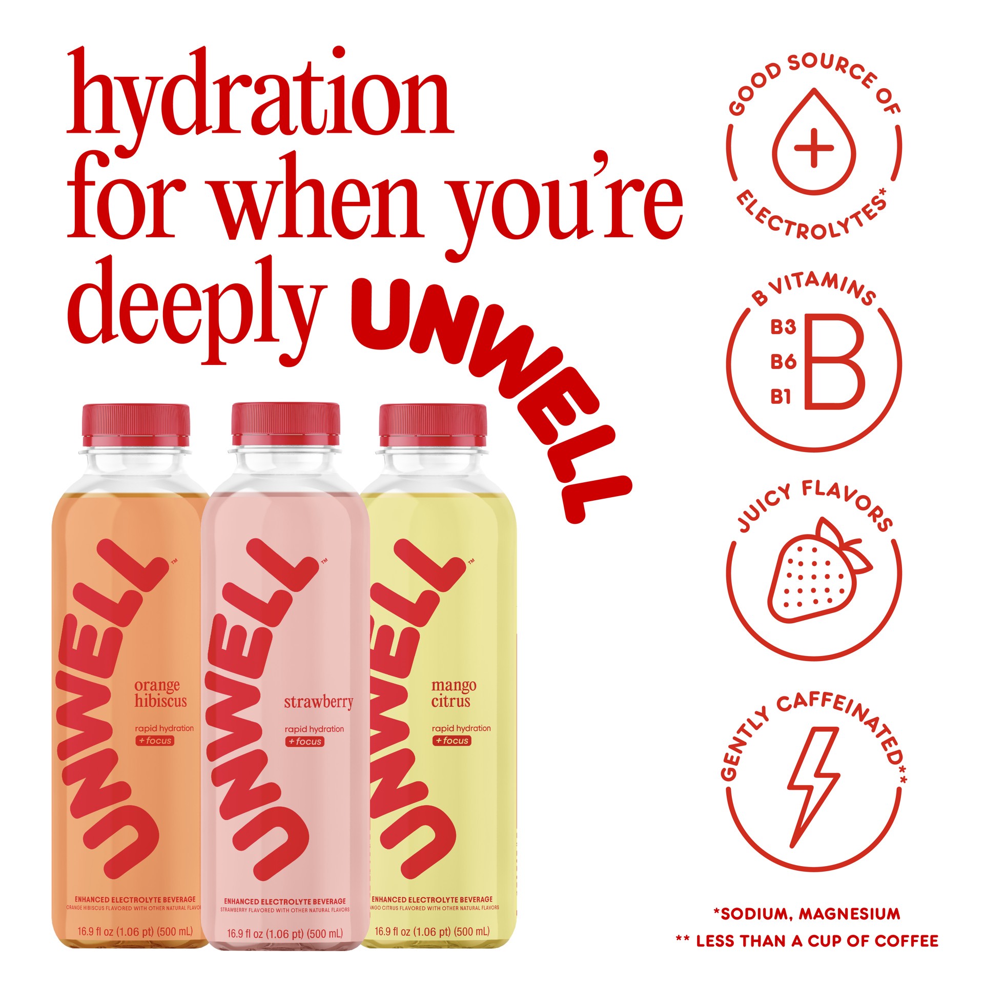 slide 6 of 7, Unwell Hydration Electrolyte Drink for Rapid Hydration + Focus – Orange Hibiscus, 16.9 fl oz