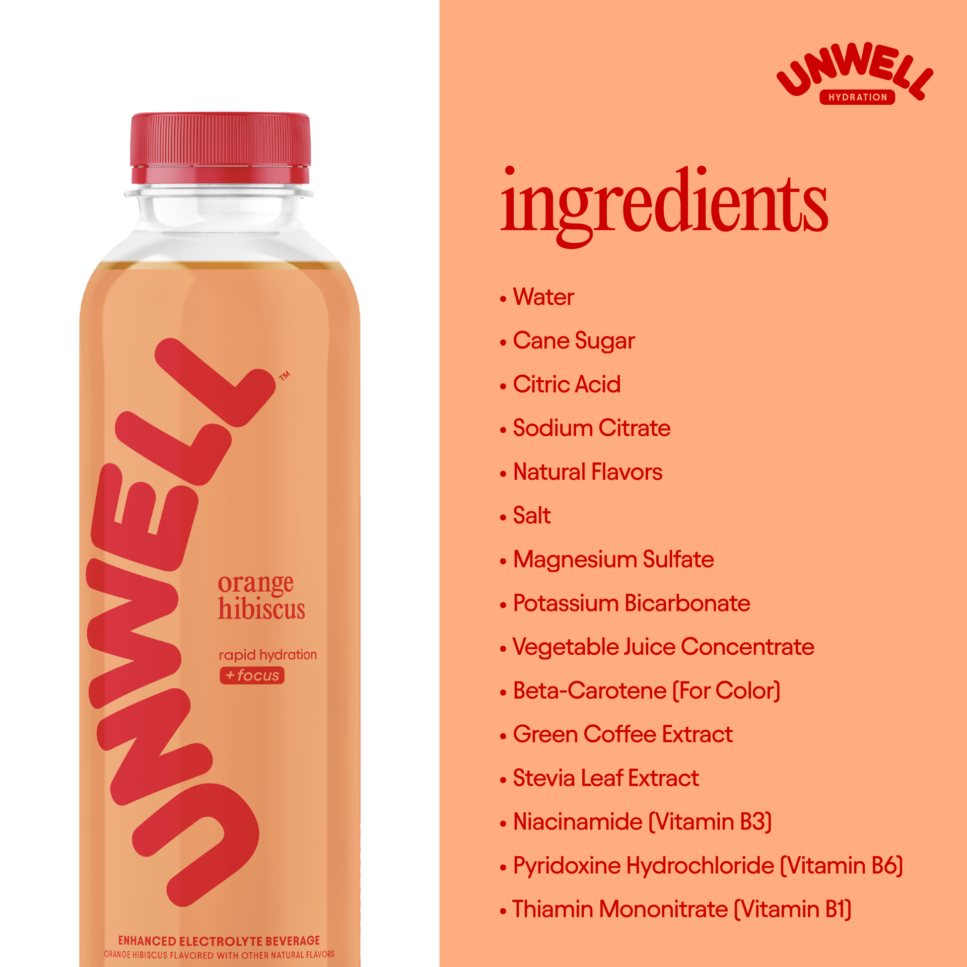 slide 4 of 7, Unwell Hydration Electrolyte Drink for Rapid Hydration + Focus – Orange Hibiscus, 16.9 fl oz