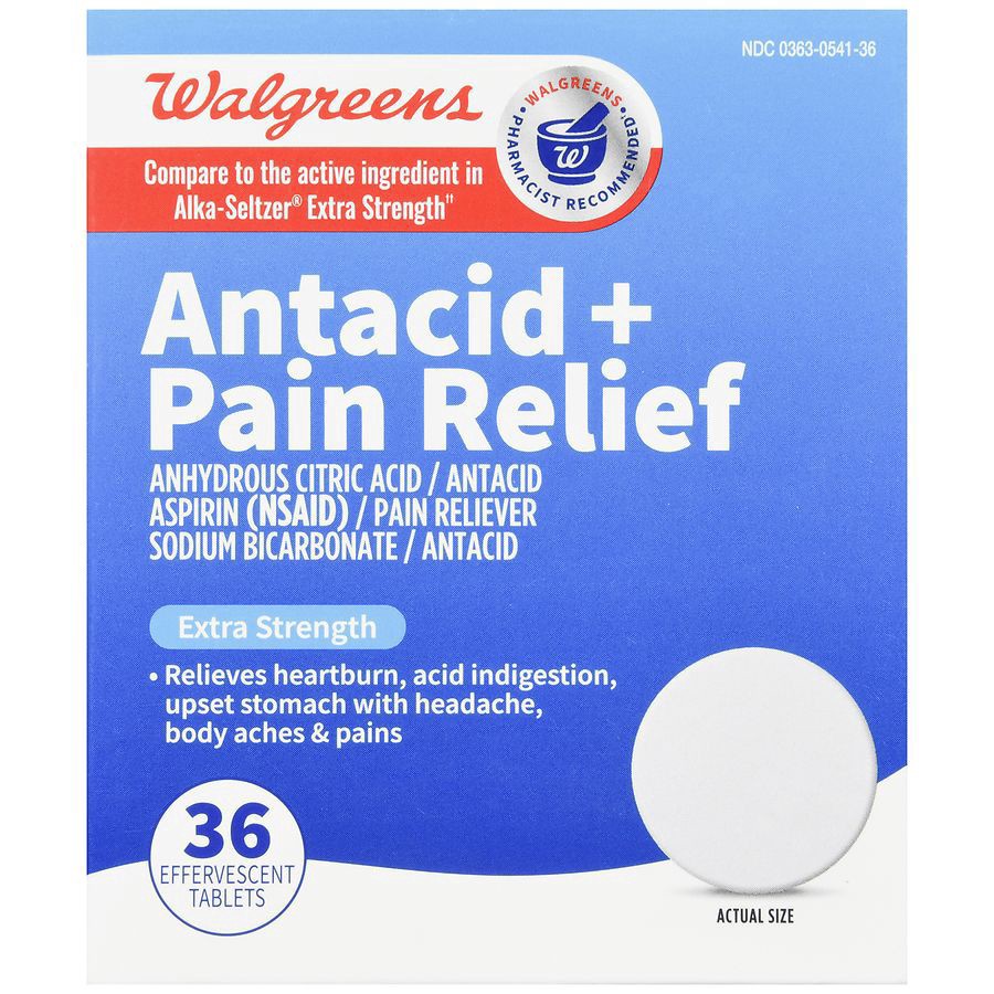 slide 5 of 5, Walgreens Antacid + Pain Relief Extra Strength Effervescent Tablets, 36 ct