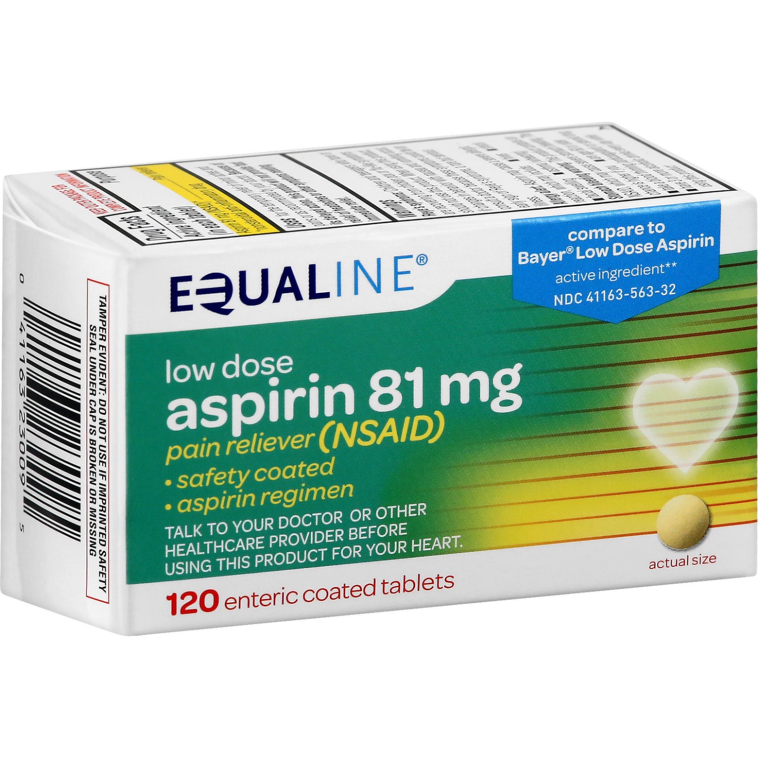 slide 1 of 1, Equaline Low Stength Aspirin 81 mg, 120 ct