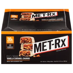MET-Rx Big 100 Vanilla Caramel Churro 30g Protein Meal Replacement Bar 9ct
