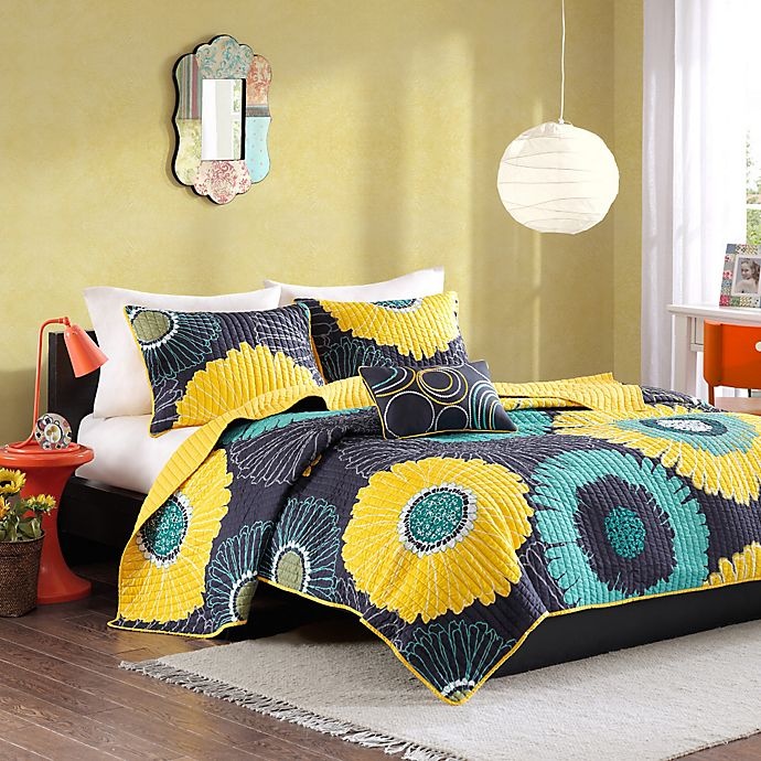 slide 1 of 1, Mi Zone Alice Modern Floral Printed Twin/Twin XL Coverlet Set - Yellow, 3 ct