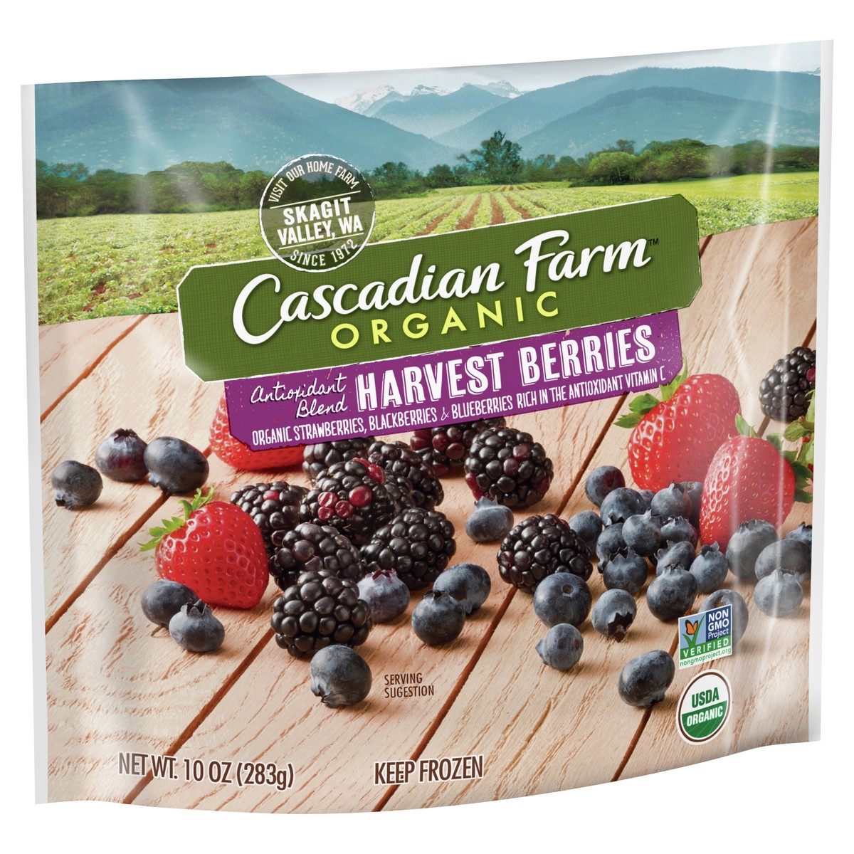 slide 8 of 8, Cascadian Farm Organic Harvest Berries, Antioxidant Blend with Strawberries, Blackberries, and Blueberries, Frozen Fruit, Non-GMO, 10 oz Bag, 10 oz