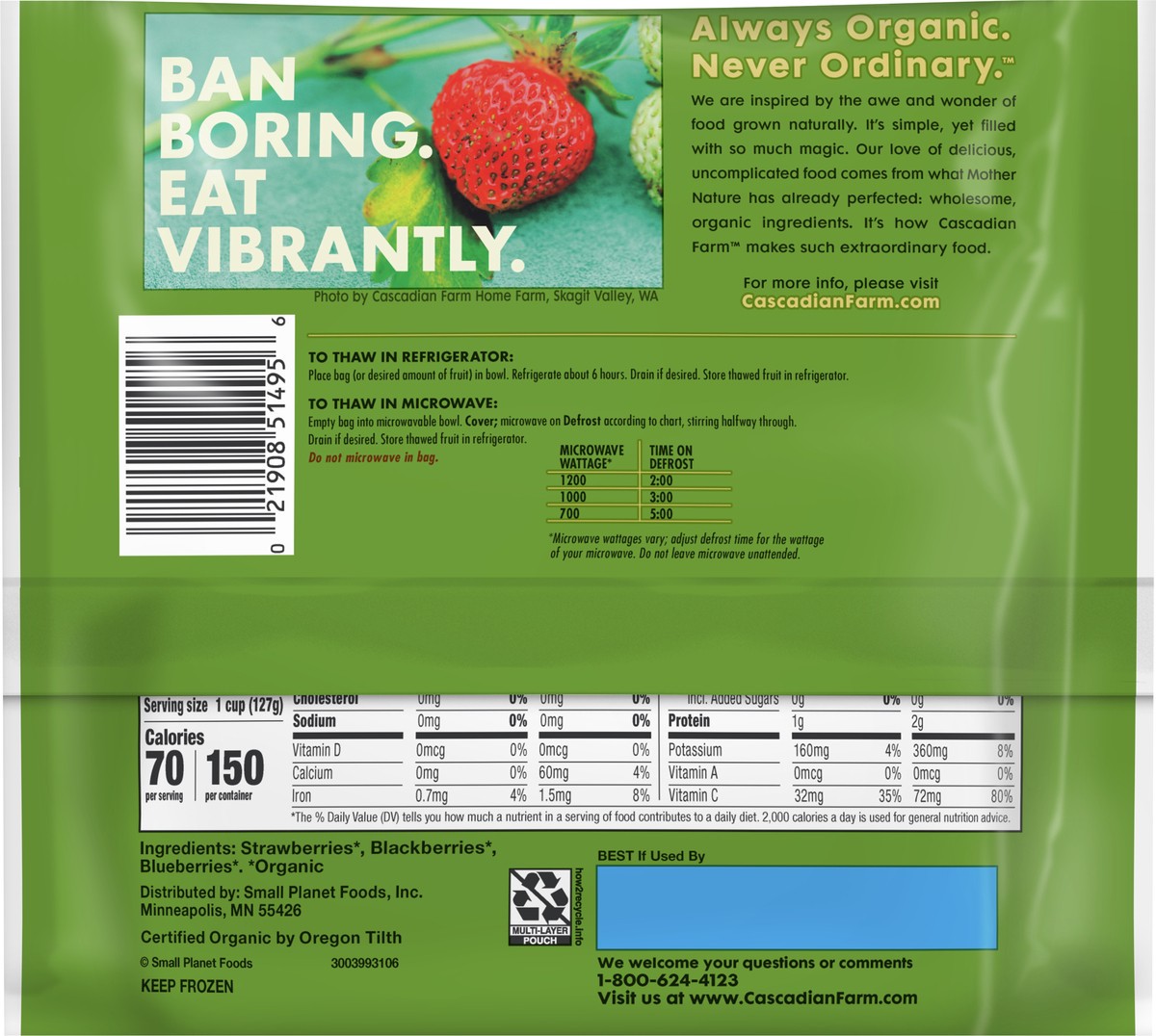 slide 2 of 8, Cascadian Farm Organic Harvest Berries, Antioxidant Blend with Strawberries, Blackberries, and Blueberries, Frozen Fruit, Non-GMO, 10 oz Bag, 10 oz
