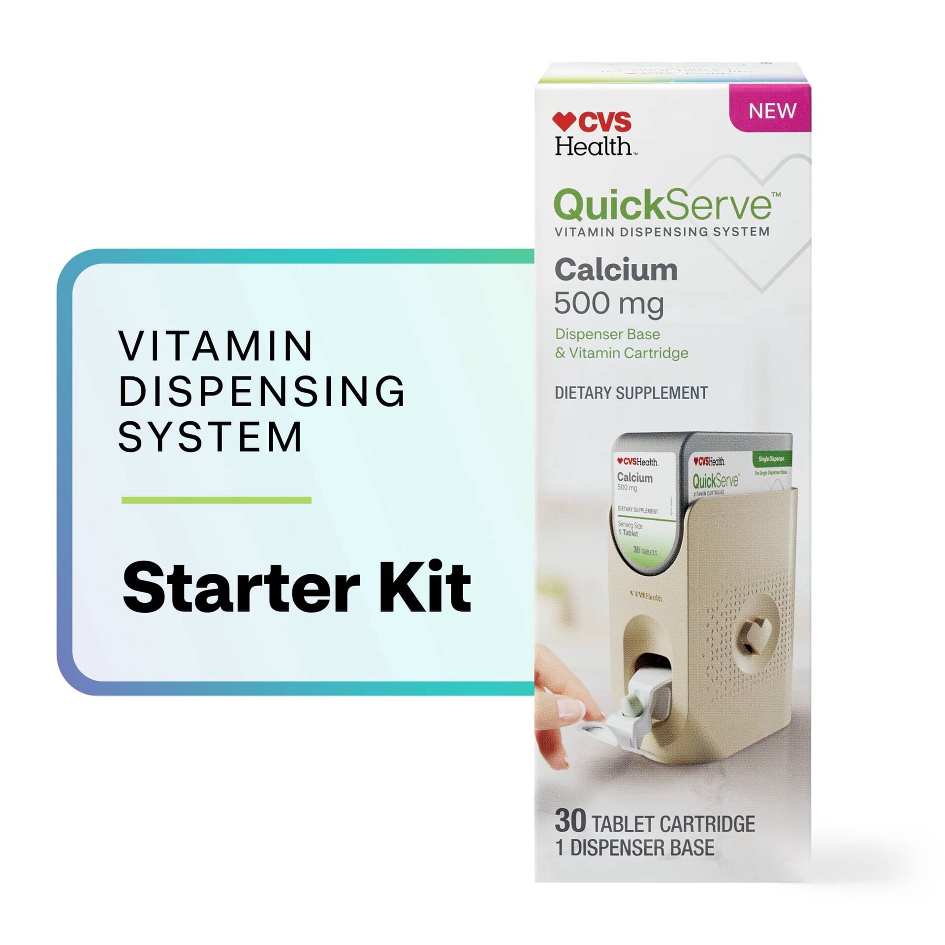 slide 1 of 1, CVS Health Quickserve Dispenser Base & Calcium Tablet Cartridge, 30 Ct, 30 ct