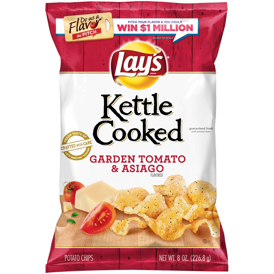 slide 1 of 2, Lay's Lays Potato Chips Kettle Cooked Garden Tomato & Asiago, 8 oz