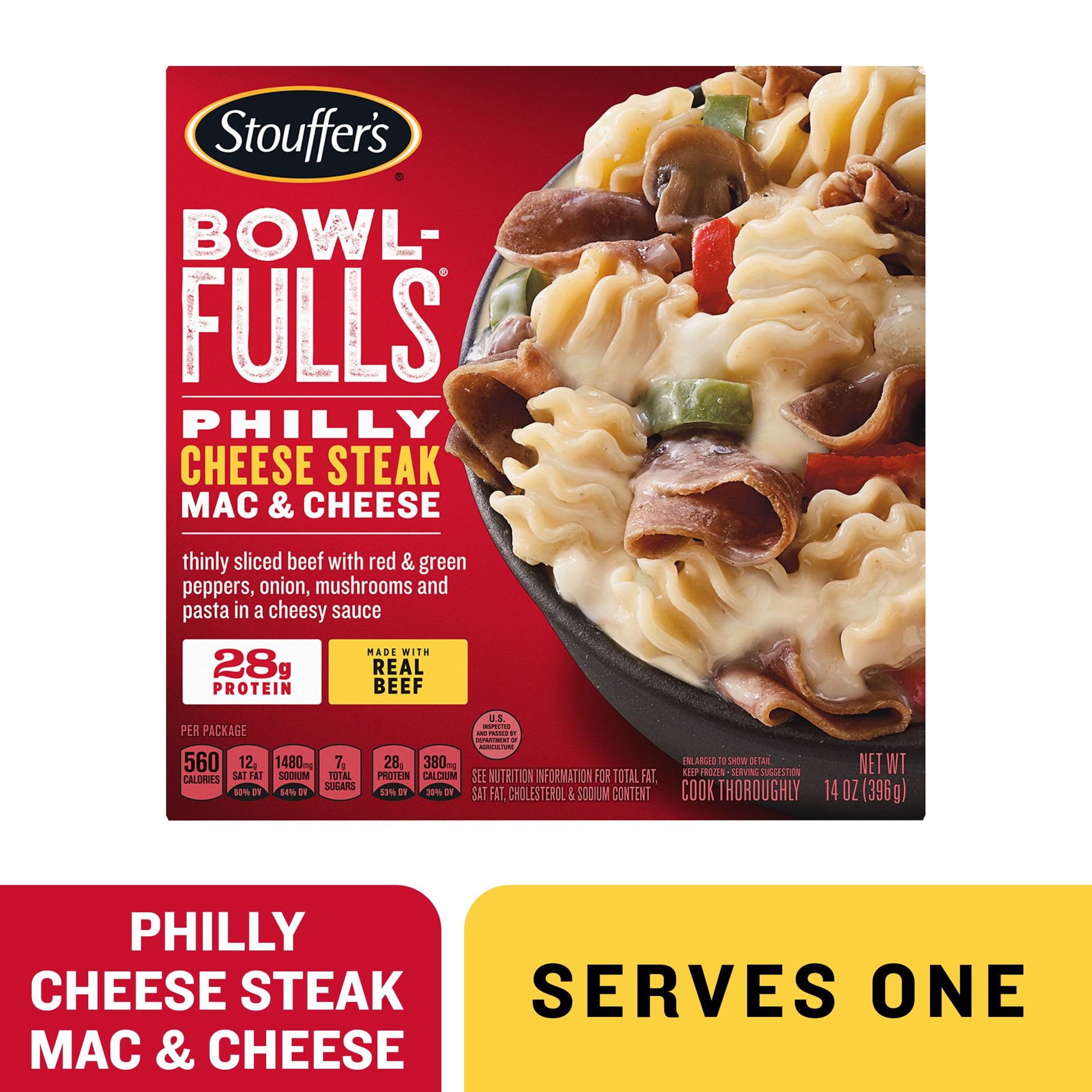 slide 1 of 3, Stouffer's STOUFFERS Bowl-Fulls Philly Cheese Steak Mac & Cheese, 14 oz