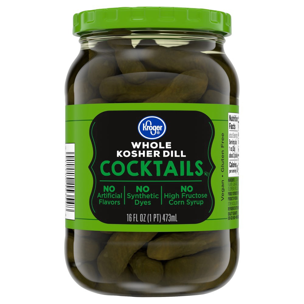 slide 3 of 4, Kroger® Whole Cocktail Kosher Dill Pickles, 16 fl oz