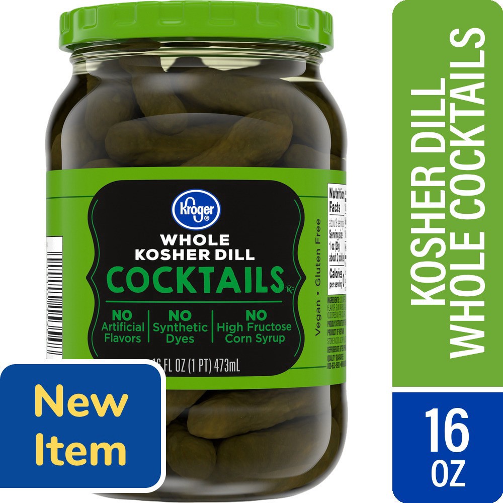 slide 1 of 4, Kroger® Whole Cocktail Kosher Dill Pickles, 16 fl oz