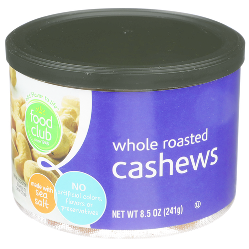 slide 1 of 1, Food Club Roasted Whole Cashews, 8.5 oz