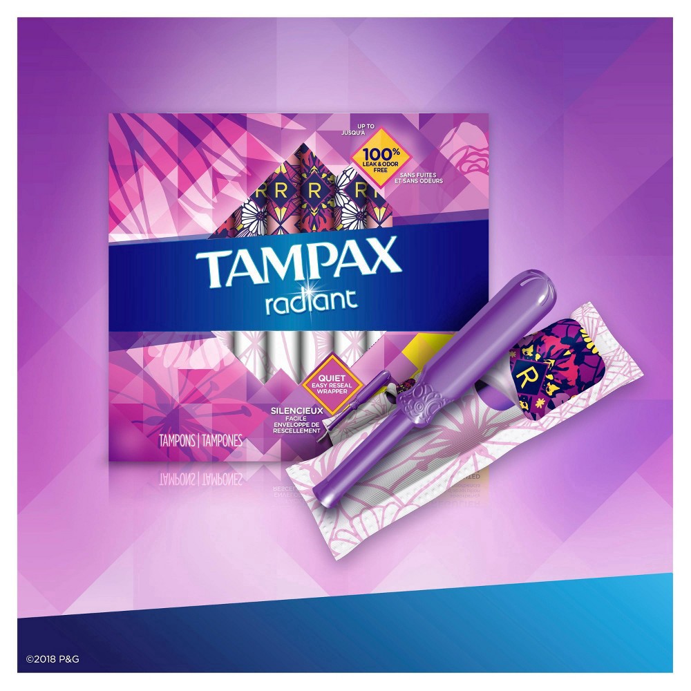 slide 3 of 3, Tampax Radiant Tampons, with LeakGuard Braid, Regular Absorbency, Unscented, 14 Count, 14 ct