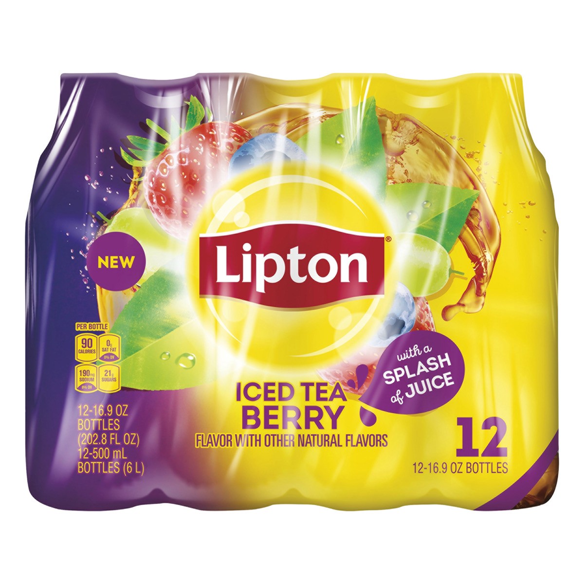 slide 1 of 3, Lipton Berry Iced Tea With A Splash Of Juice - 12 ct; 16.9 fl oz, 12 ct; 16.9 fl oz