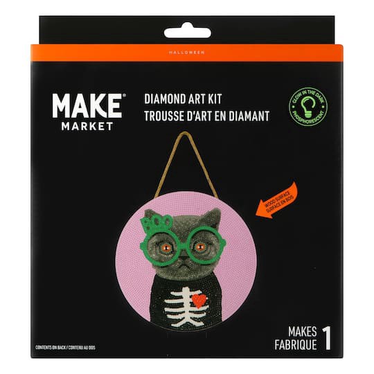 slide 1 of 4, 8" Boo Cat Round Wood Plaque Diamond Art Kit By Make Market, 8 in