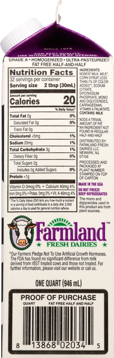 slide 8 of 14, Farmland Fat Free Half & Half 1 qt, 1 qt