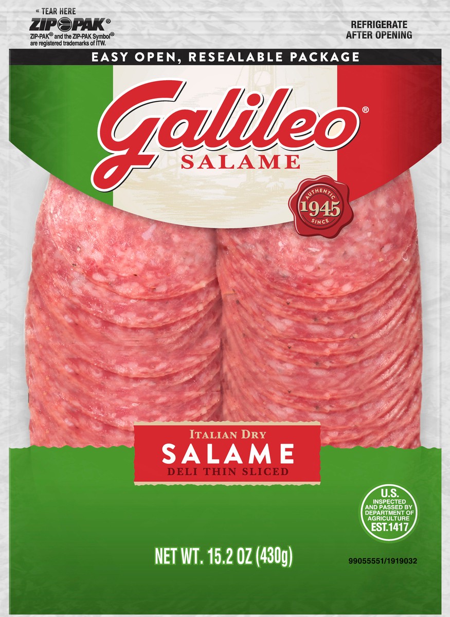 slide 6 of 6, Galileo Deli Thin Sliced Italian Dry Salami, 15.2 oz., 430.91 g
