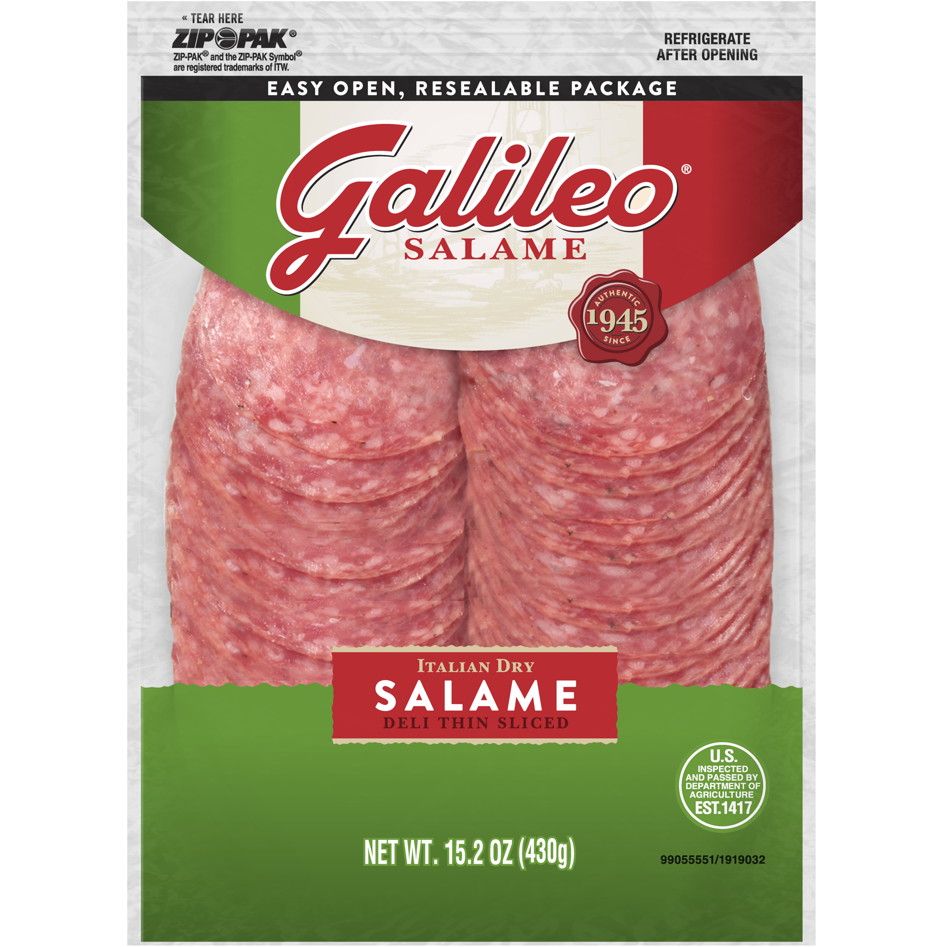 slide 1 of 6, Galileo Deli Thin Sliced Italian Dry Salami, 15.2 oz., 430.91 g