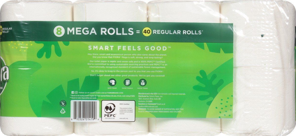 slide 5 of 9, Fiora Mega Rolls Strong + Strong 2-Ply Unscented Bath Tissue 8 ea, 8 ct