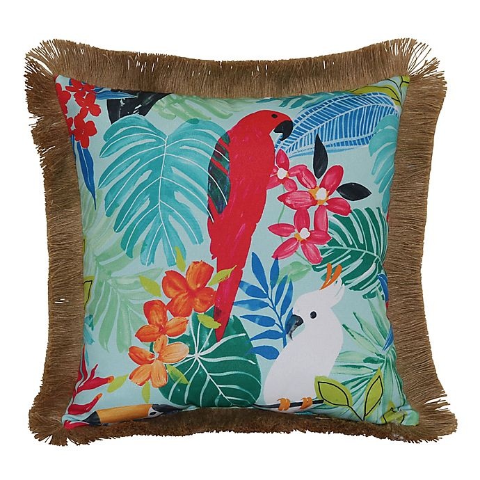 slide 1 of 1, Destination Summer Tropical Parrot Jute Square Indoor/Outdoor Throw Pillow, 1 ct