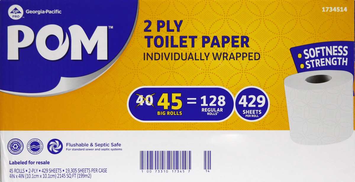 slide 10 of 11, POM 2 Ply Toilet Paper 45 ea, 45 ct