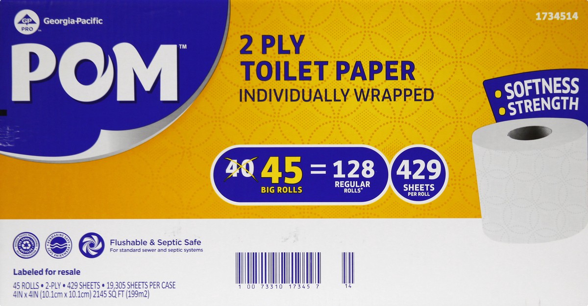 slide 7 of 11, POM 2 Ply Toilet Paper 45 ea, 45 ct