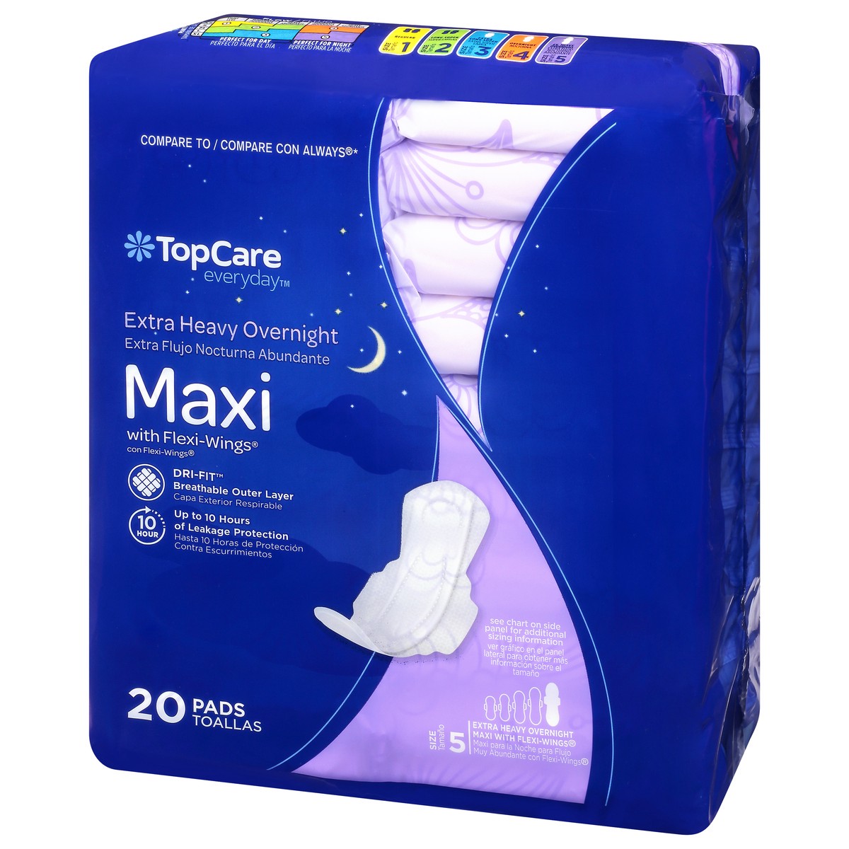 slide 9 of 9, TopCare Everyday Size 5 Extra Heavy Overnight With Flexi-Wings Maxi Pads 20 ea, 20 ct