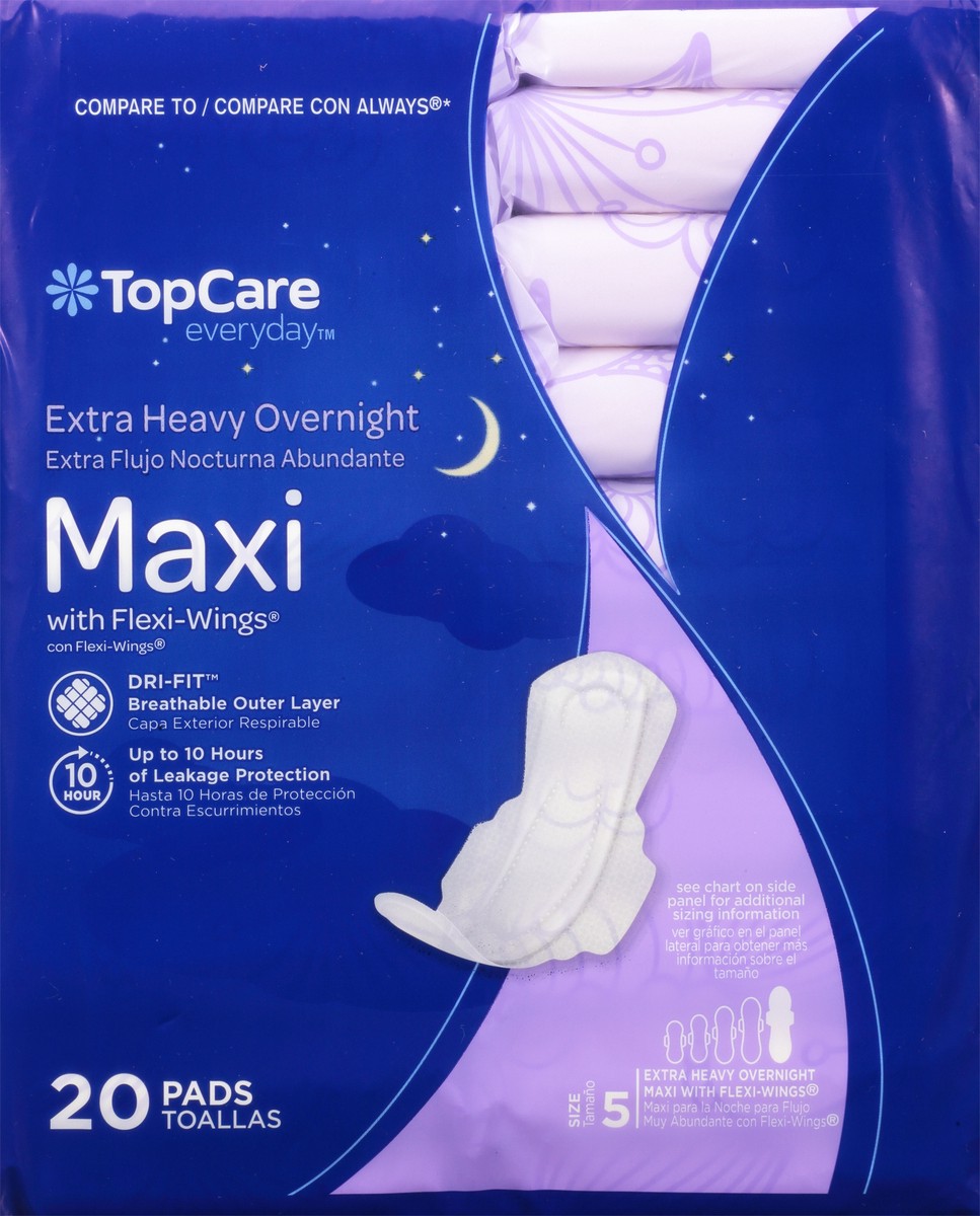 slide 1 of 9, TopCare Everyday Size 5 Extra Heavy Overnight With Flexi-Wings Maxi Pads 20 ea, 20 ct