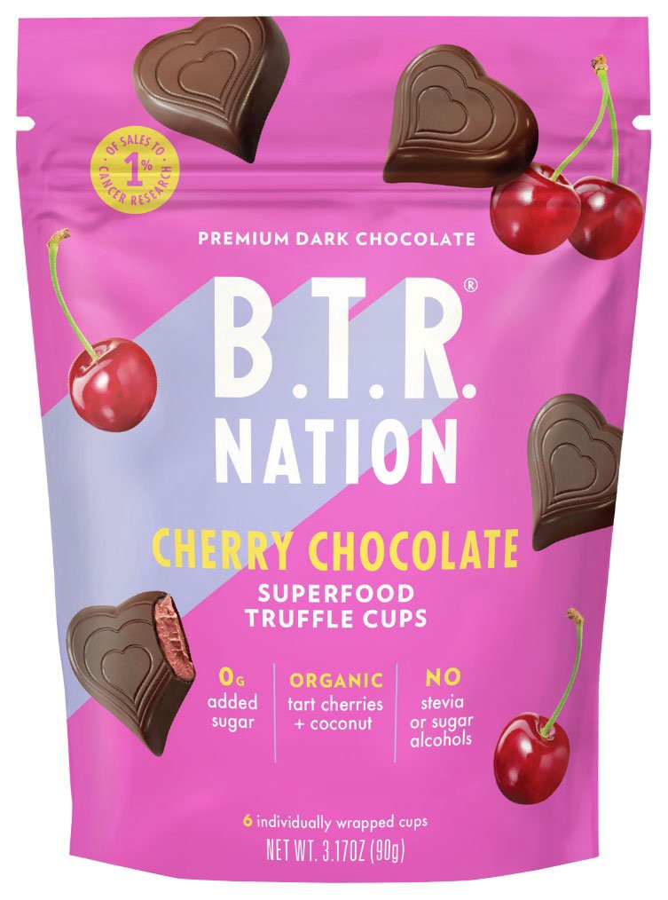 slide 1 of 1, B.T.R. Nation Cherry Chocolate Superfood Truffle Cups, 6 ct