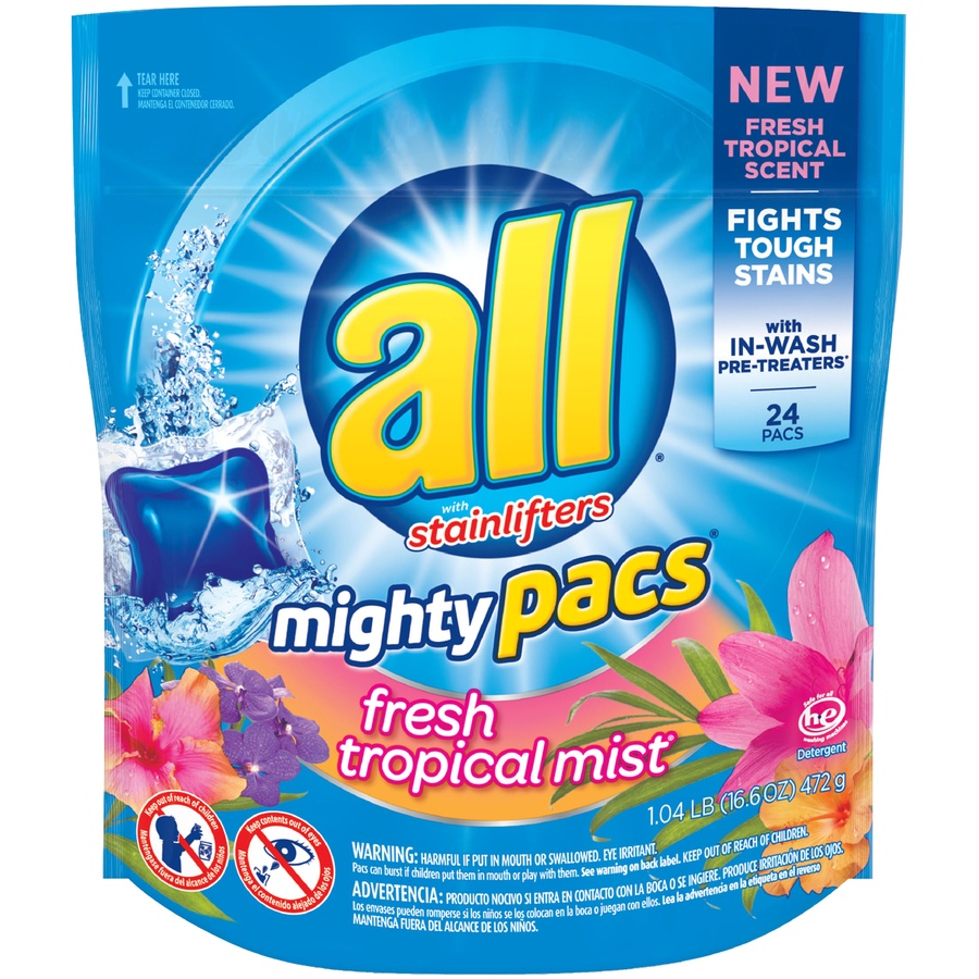 slide 1 of 1, all with Stainlifters Might Pacs Laundry Detergent Fresh Tropical Mist - 24 CT, 16.6 oz