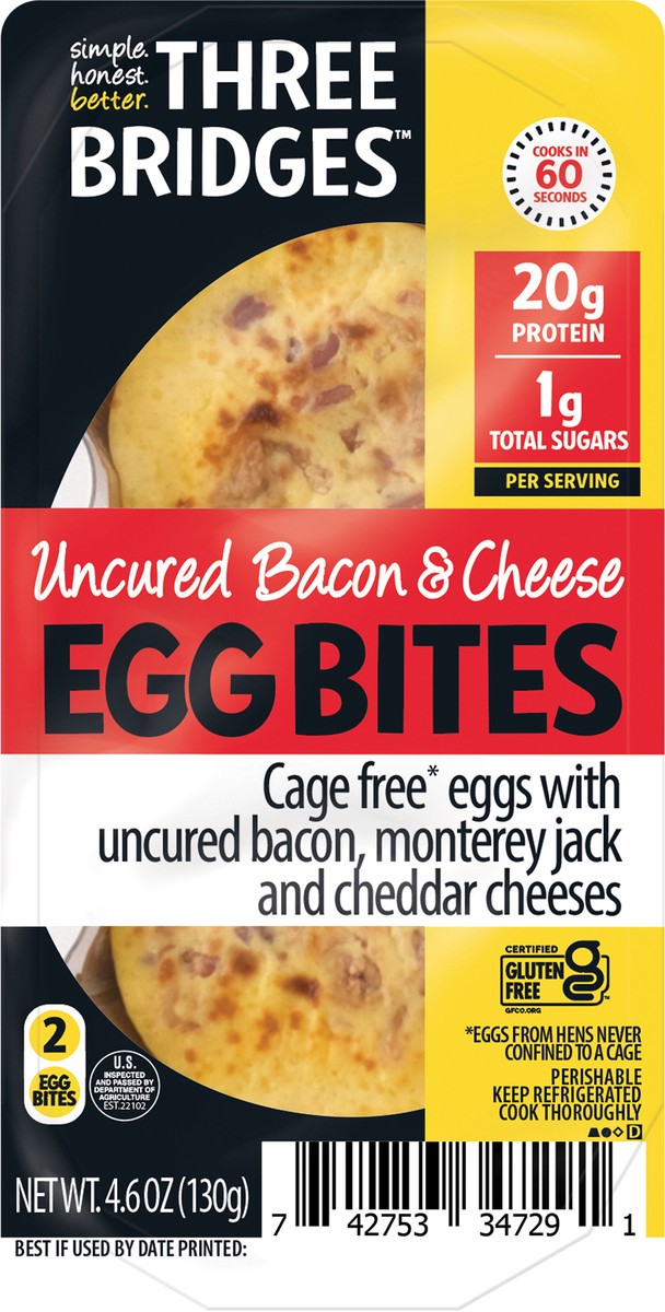 slide 2 of 3, Three Bridges Retail Uncured Bacon & Cheese Egg Bites, 2 ct