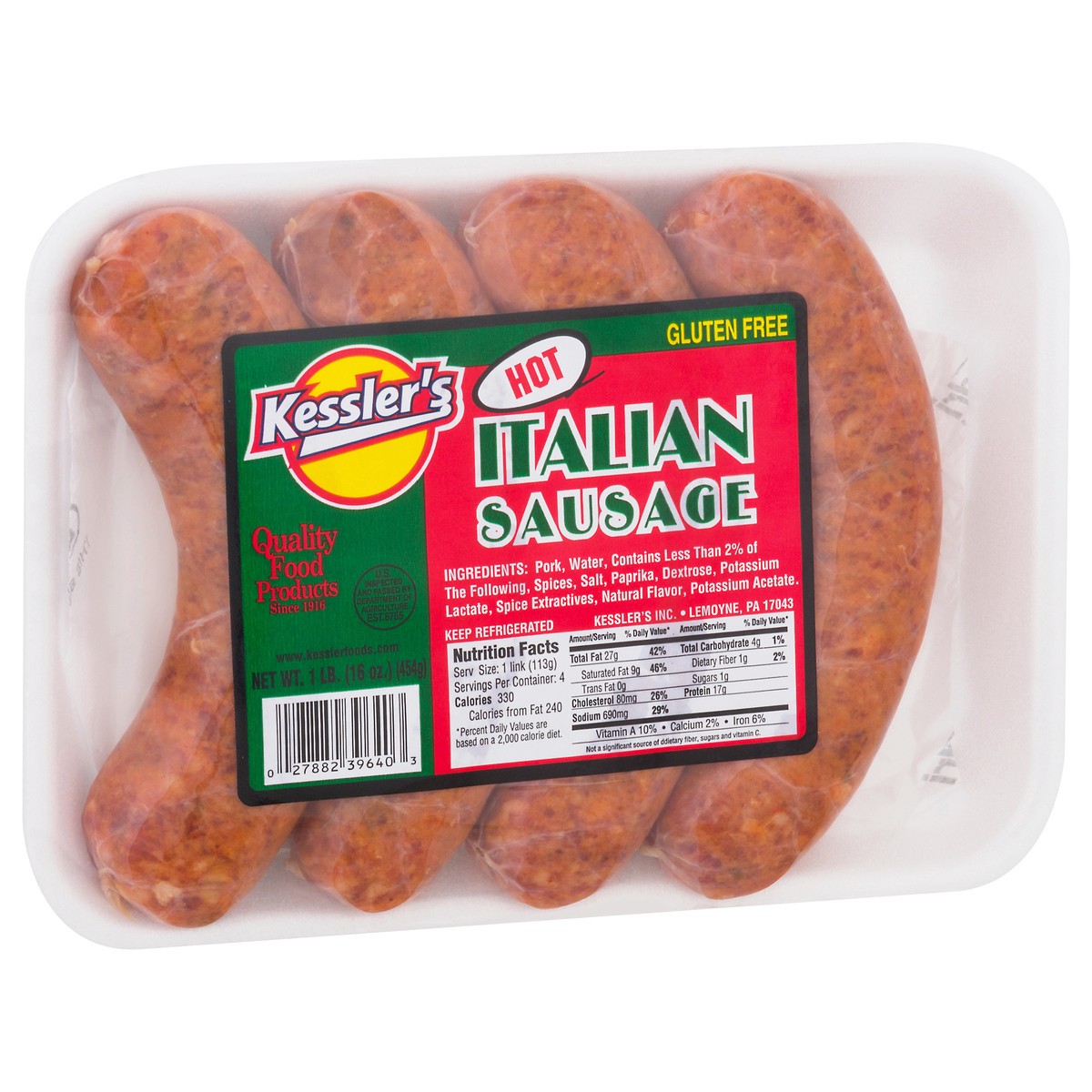 slide 13 of 13, Kessler's Italian Hot Italian Sausage 1 lb, 1 lb