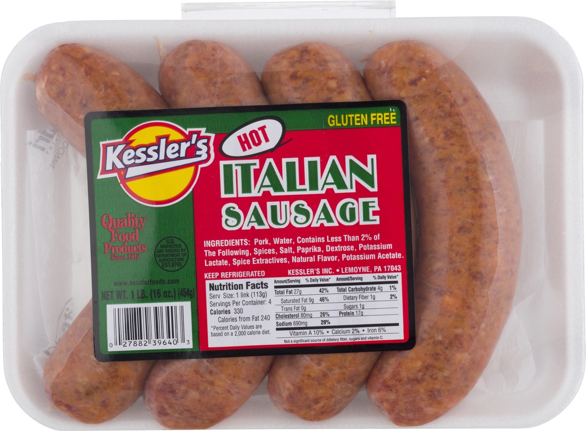 slide 5 of 13, Kessler's Italian Hot Italian Sausage 1 lb, 1 lb