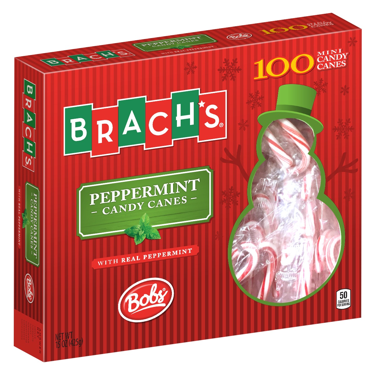 slide 1 of 1, Brachs Bobs 100ct Mini Peppermint Canes, 15 oz