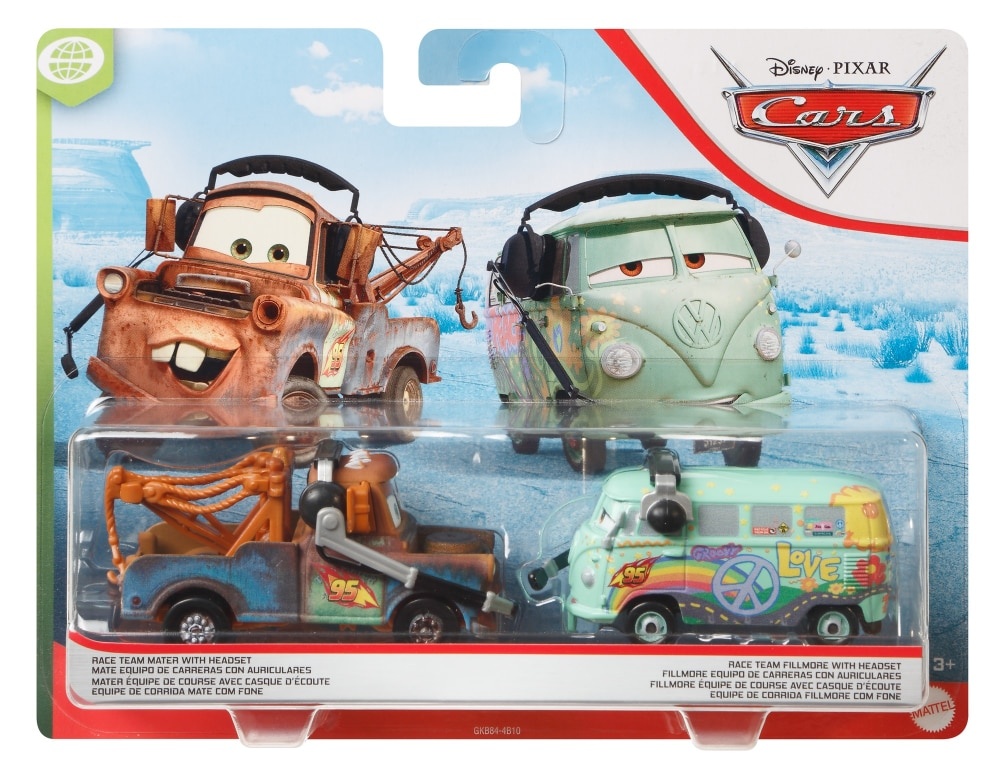 slide 1 of 1, Disney Pixar Cars 2-Pack Race Team Mater & Fillmore With Headsets, 2 ct