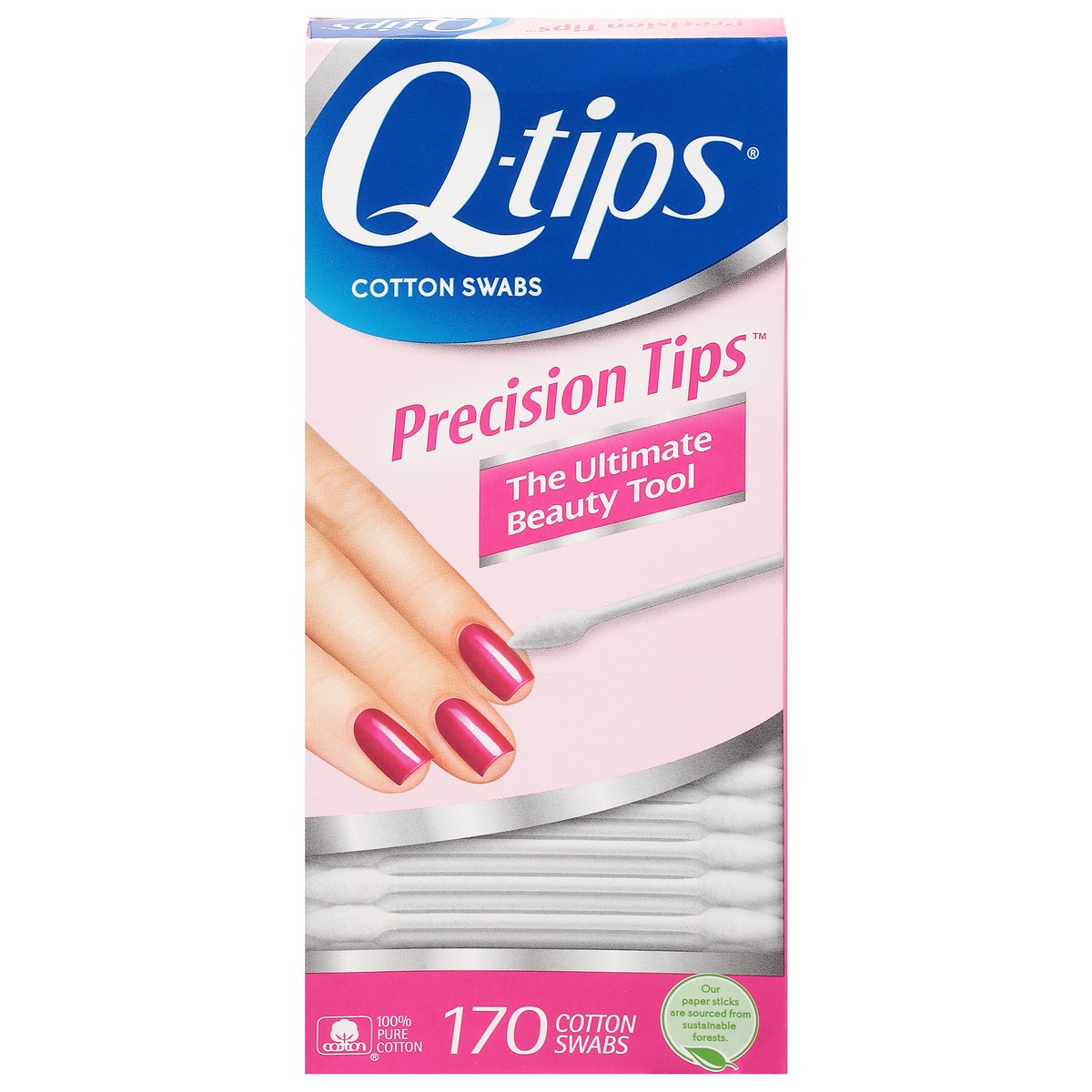slide 3 of 12, Q-Tips Cotton Swabs, Precision Tips, For Beauty and Home, 100% Cotton, 170 Count, 170 ct